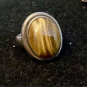 7 925 Sterling Natural Banded Picture Agate Brown Gold